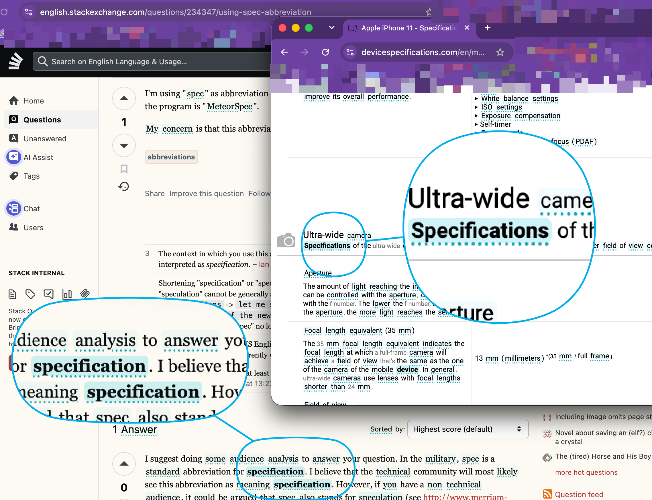 Highlighted words across a page